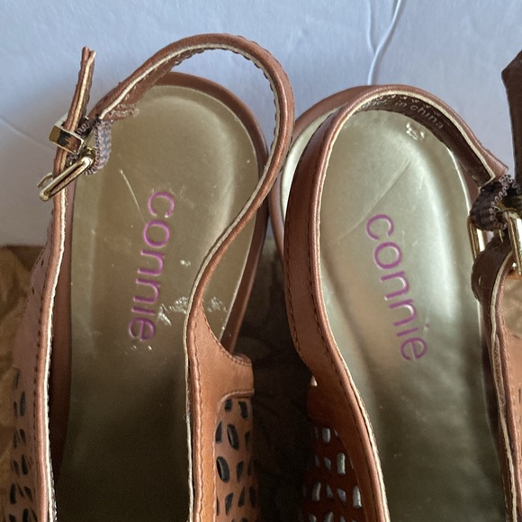 Connie NAKITA Cork Wedge woman’s sandal shoe tan brown leather upper size 7.5 🌹 - Picture 4 of 17